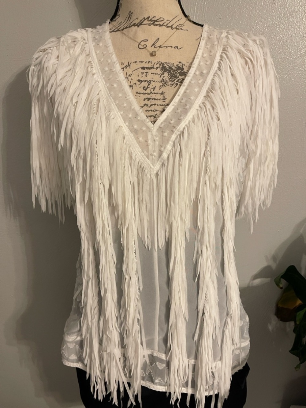 Byron Lars White Fringe Sheer Blouse Size 8 Boho Festival Western Top - Picture 1 of 7